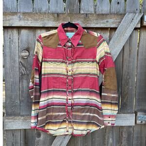 TASHA POLIZZI Colt 44 SHIRT Small serape pearl snap elbow patch sawtooth western